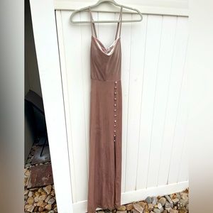 Revelry bridesmaid dress, champagne color, velvet material